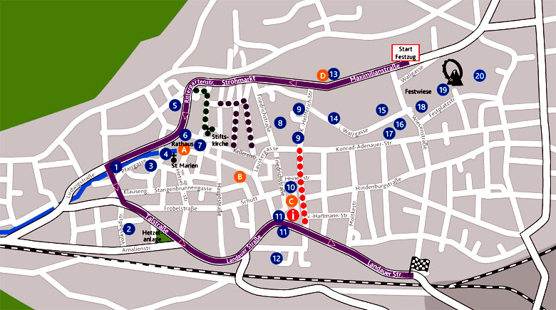  Stadtplan von Neustadt an der Weinstraße. Hier findet der Rheinland-Pfalz-Tag 2010 statt.